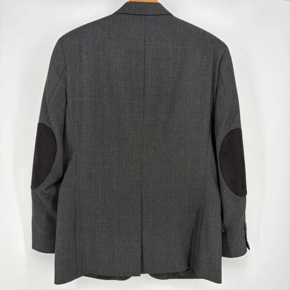 Club Room Mens Sport Coat Grey Glen Plaid Blazer Jacket 40R Elbow Patches